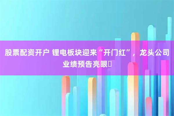 股票配资开户 锂电板块迎来“开门红”，龙头公司业绩预告亮眼‌